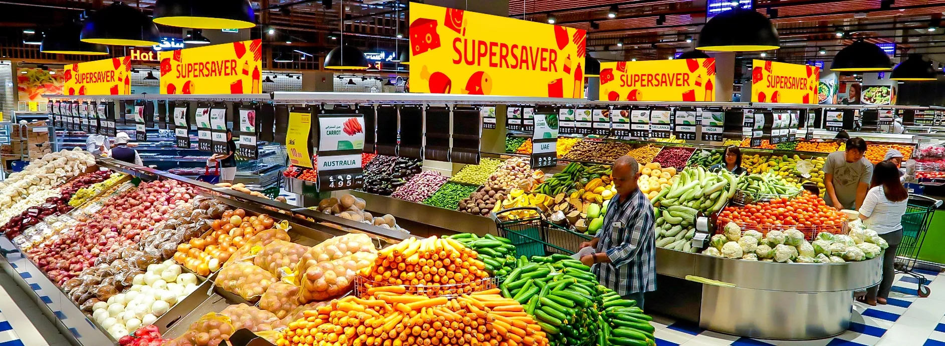Wide mockup of LuLu promotional materials applied across in-store formats