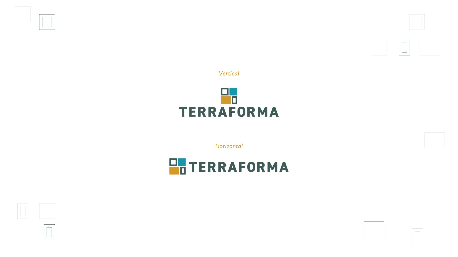 Vertical and horizontal Terraforma logo lockups on a white background